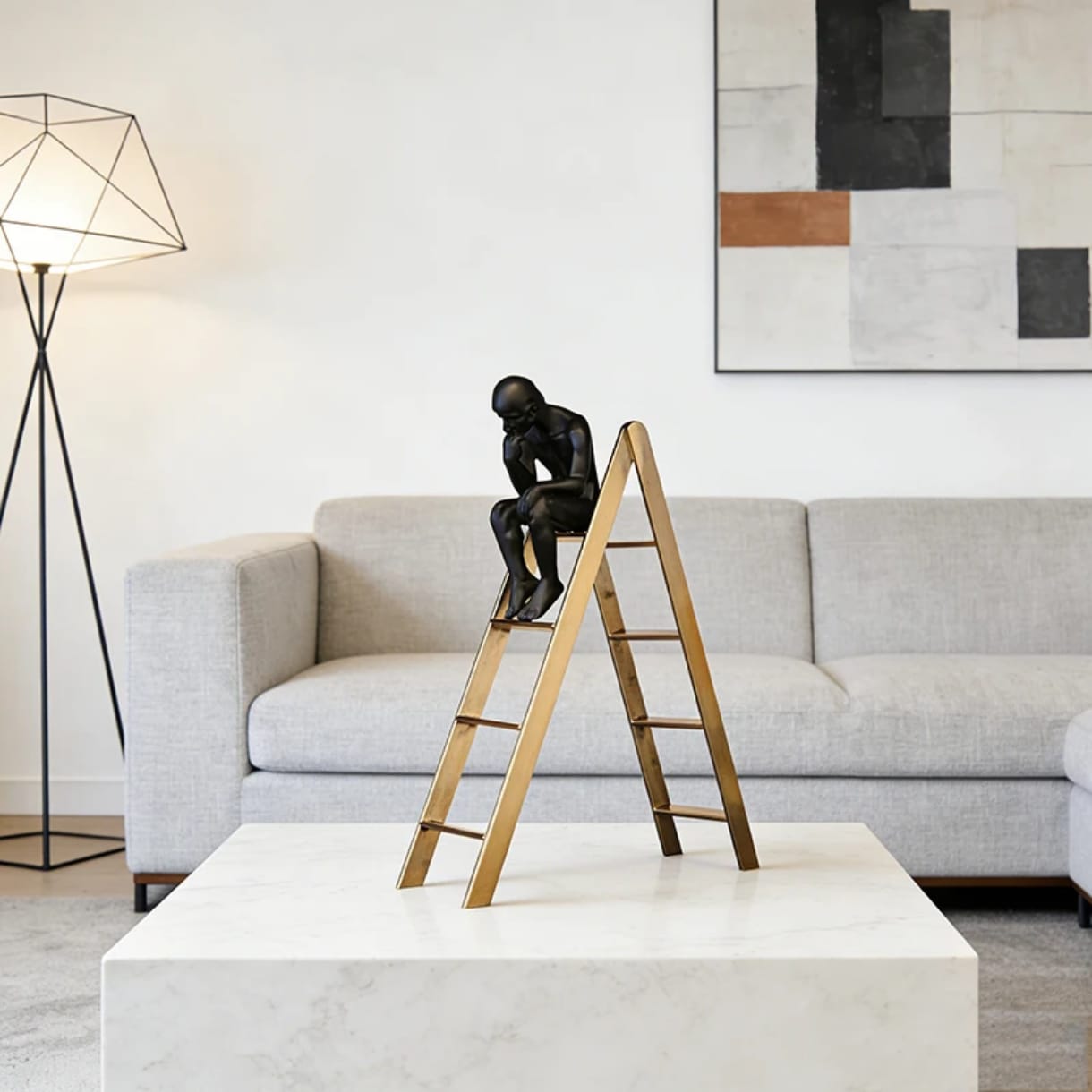 Déco en échelle avec penseur 