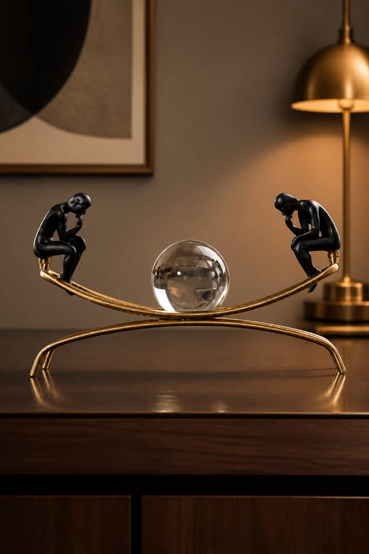 Sculpture balançoire Penseurs + Boule cristal 